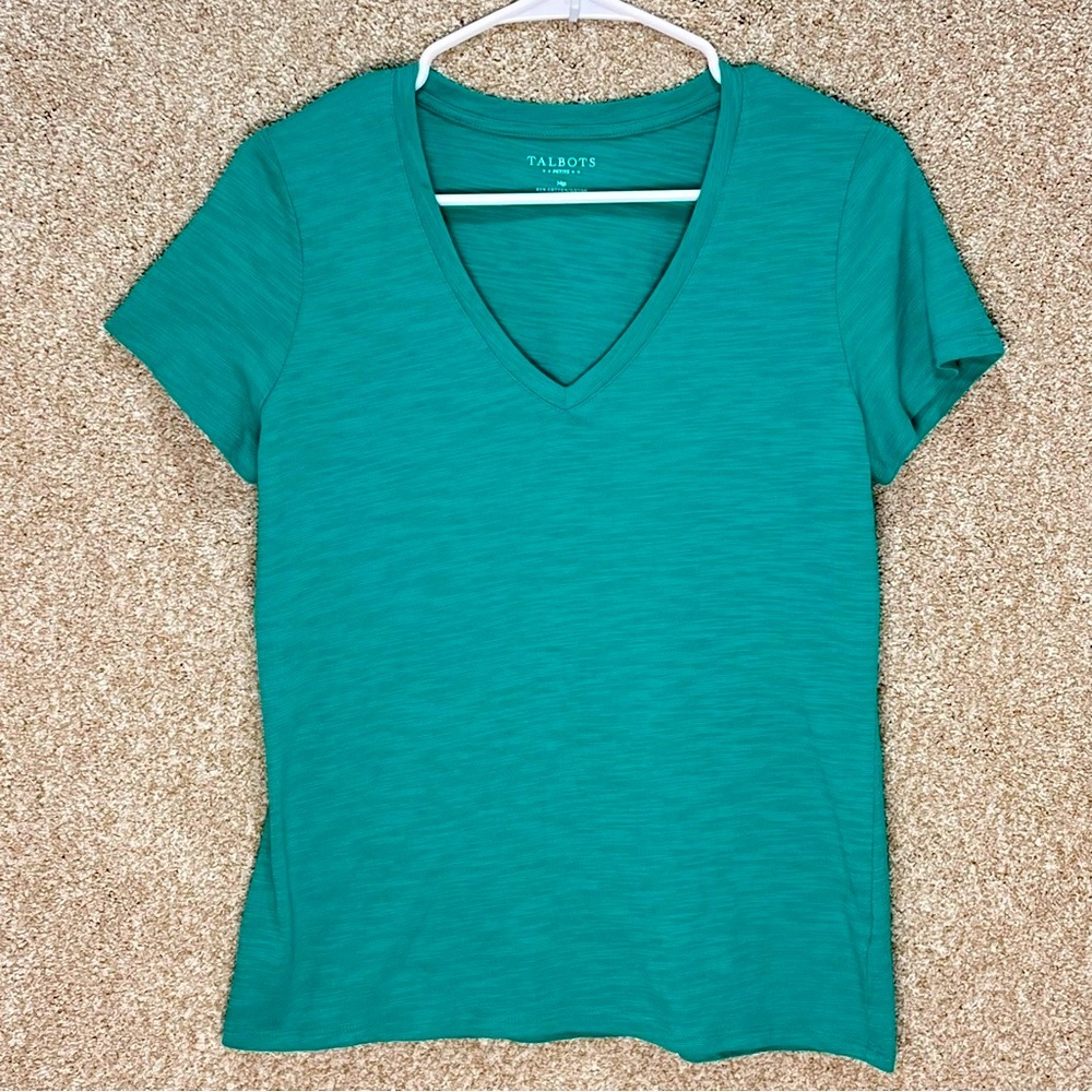 Flawed Talbots tshirt‎ cotton blend blue green short sleeve tee basic minimal M